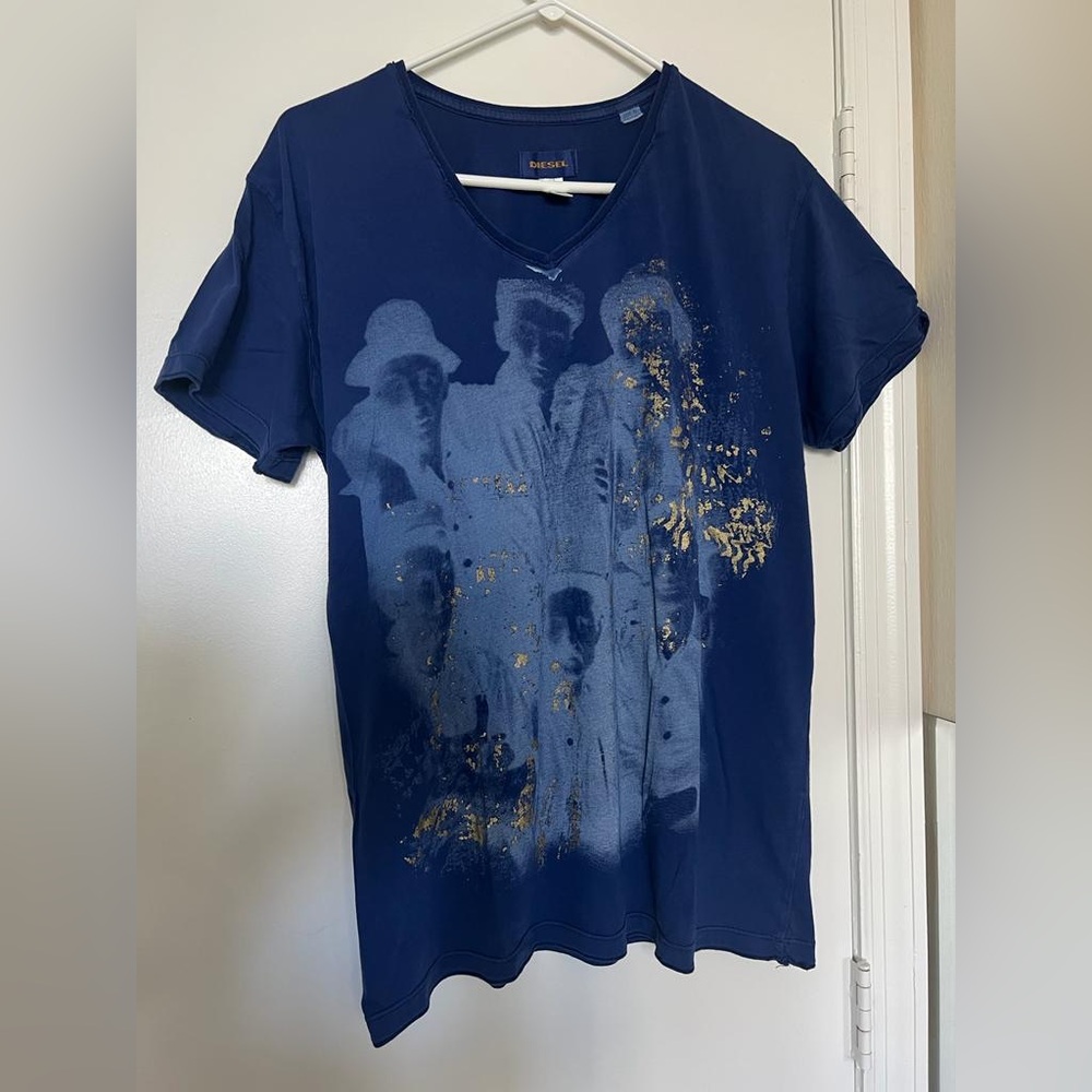 Diesel Navy T-Shirt with Metallic Gold Design